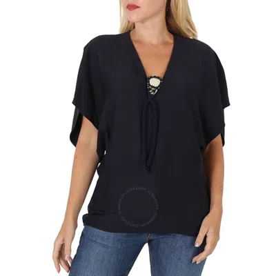 Chloé Chloe Ladies Ink Navy Silk Short Sleeve Top In Blue