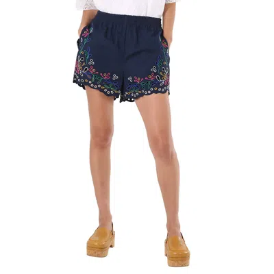 Pre-owned Chloé Chloe Ladies Multicolor Blue Embroidered Mini Shorts