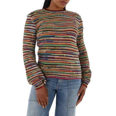 Pre-owned Chloé Chloe Ladies Multicolor Rainbow-striped Frayed Sweater