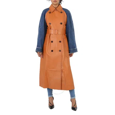 Chloé Chloe Ladies Orange / Blue Double-breasted Trench Coat In Blue/orange