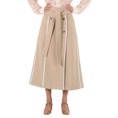 Chloé Chloe Ladies Pearl Beige Scallop-trim Belted Trench Skirt