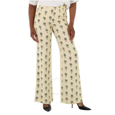 Chloé Chloe Ladies Soft Powder Crepe Floral Pants In Yellow