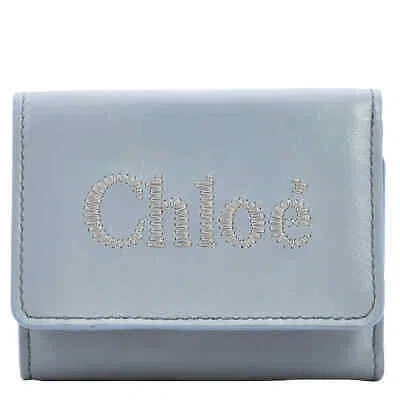 Pre-owned Chloé Chloe Ladies Storm Blue Trifold Leather Wallet Chc23ap875i10