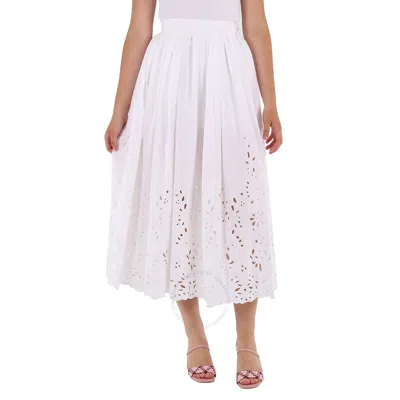 Chloé Chloe Ladies White Broderie Anglaise Flared Embroidered Midi Skirt