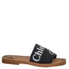 Chloé Chloe Women Black Linen Woody Slippers In Black