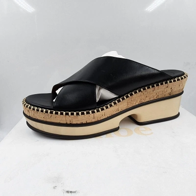 Pre-owned Chloé Chloe Laia Slip On Crossband Platform Sandals Women's 40w Black Open Toe