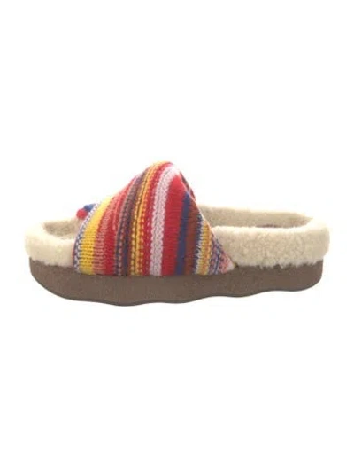 Pre-owned Chloé Lamb Fur Striped Slides In Red