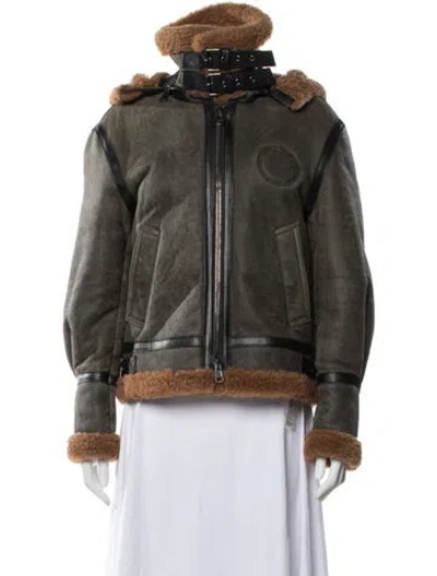 Pre-owned Chloé Lamb Leather Bomber Jacket In Green