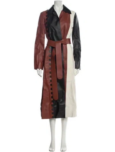 Pre-owned Chloé Lamb Leather Colorblock Pattern Trench Coat In Neutral
