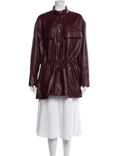 Pre-owned Chloé Lamb Leather Parka In Burgundy