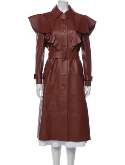 Pre-owned Chloé Lamb Leather Trench Coat In Brown