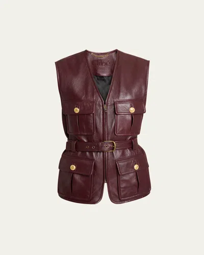 Chloé Lambskin Leather Belted Zip Slouch Vest In Brown