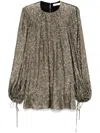 Chloé Balloon-sleeve Metallic Silk Mini Dress In Black Gold
