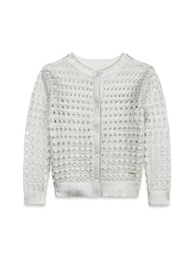 Chloé Lamé Open-knit Cardigan In Gray