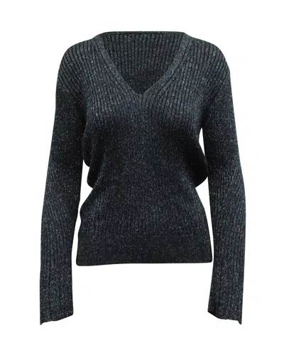 Chloé Chloe Lamé Ribbed Knit Sweater In Navy Blue Viscose