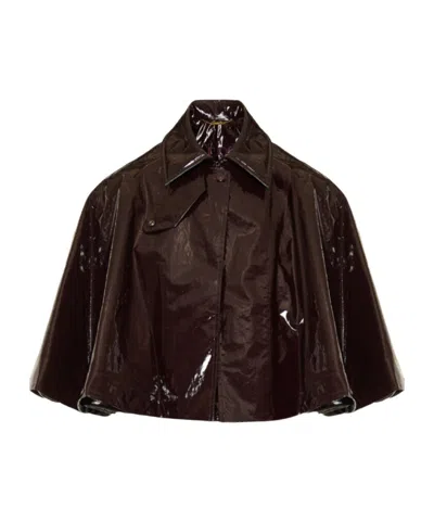 Chloé Short Brown Shiny Cotton Cape In Burgundy