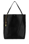 Chloé Large Leather Shopping Bag With Metal Charm In Black