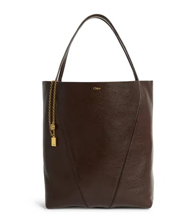 Chloé Large Calfskin Spin Tote Bag In Brown
