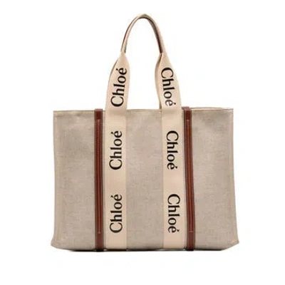 Pre-owned Chloé Large Canvas Woody Tote In White