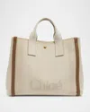 Chloé Large Carry Tote Bag In Jacquard Canvas In Vegetal Beige