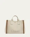 Chloé Large Carry Tote Bag In Jacquard Canvas In Vegetal Beige