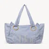 Chloé Large  Plage Tote Bag In Cotton Blue Size Onesize 100% Cotton, Calf-skin Leather