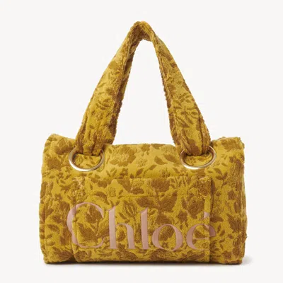 Chloé Large  Plage Tote Bag In Jacquard Terry Gold Size Onesize 100% Cotton