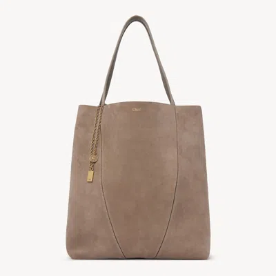 Chloé Large  Spin Tote Bag In Suede Leather Grey Size Onesize 100% Calf-skin Leather