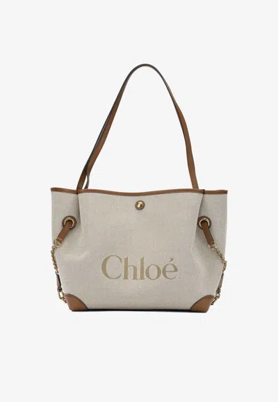 Chloé Large Clover Canvas Tote Bag In Sand