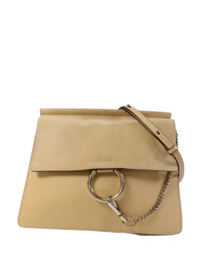 Pre-owned Chloé Large Faye Leather Shoulder Bag In Neutral