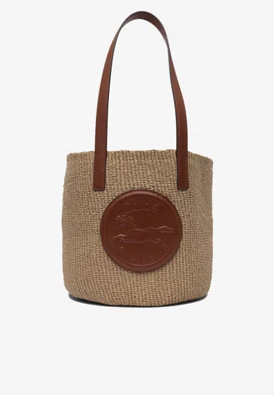 Chloé Large Horse Medal Basket Bag In Brown