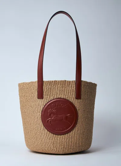 Chloé Large Horse Medal Basket Bag In Brown