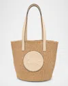 Chloé Large Horse Medal Basket Tote Bag In Paper And Leather In Deep Ivory