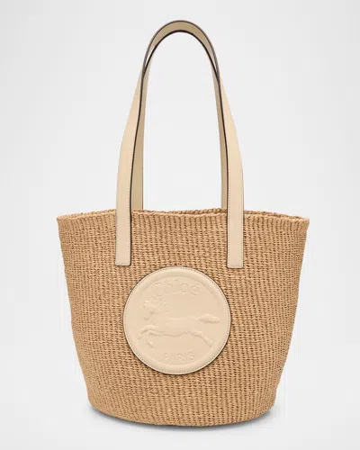Chloé Large Horse Medal Basket Tote Bag In Paper And Leather In Deep Ivory