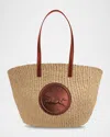 Chloé Large Horse Medal Basket Tote Bag In Paper And Leather In Sepia Brown