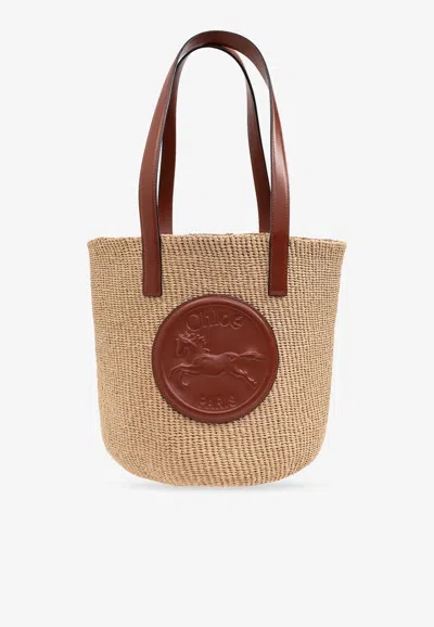 Chloé Horse Medallion Paper Bucket Bag In Sepia Brown