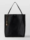 Chloé Large Leather Shopping Bag With Metal Charm In Black
