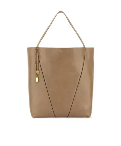 Chloé Large Logo Tote In Brown