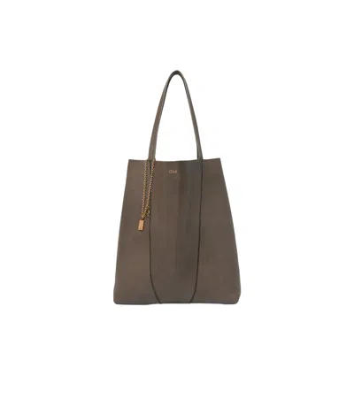 Chloé Large Logo Tote In Brown