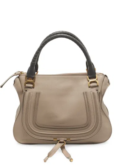 Pre-owned Chloé Large Marcie Stitched Tote Bag In Neutral