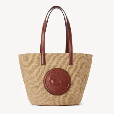 Chloé Large Panier Horse Medal En Fibres Naturelles Femme Brun Taille Onesize 100% Papier, Cuir De Veau In Brown