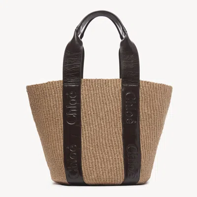 Chloé Large Panier Woody En Fibres Naturelles Femme Brun Taille Onesize 100% Papier, Bos Taurus, Farmed, C In Brown