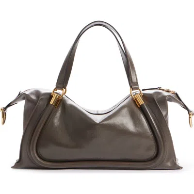 Chloé Large Paraty 24 Leather Shoulder Bag In Flannel Grey