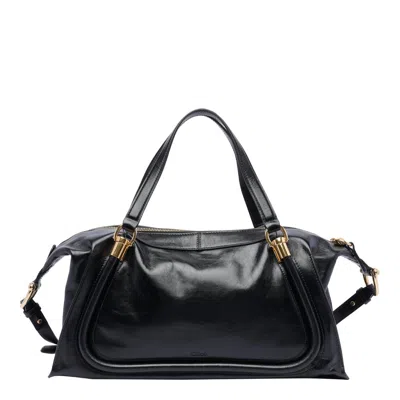 Chloé Paraty Leather Shoulder Bag With Gold Hardware In Black