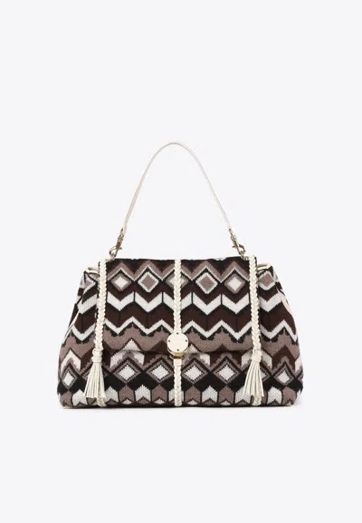 Chloé Large Penelope Chevron Knitted Shoulder Bag In Multicolor
