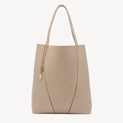 Chloé Large  Spin Tote Bag In Grained Leather Brown Size Onesize 100% Bovine Leather