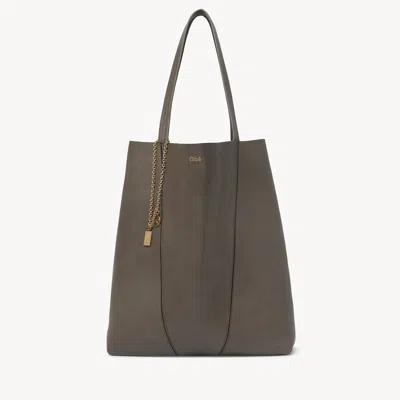 Chloé Large Sac Cabas  Spin En Cuir Grainé Femme Gris Taille Onesize 100% Cuir De Veau In Grey
