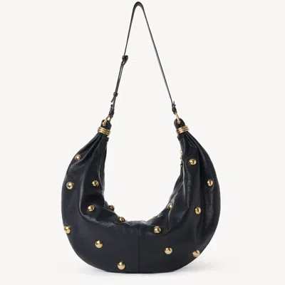 Chloé Large Sac Hobo Bracelet Bag En Cuir Grainé À Clous Femme Bleu Taille Onesize 100% Cuir De Veau In Blue