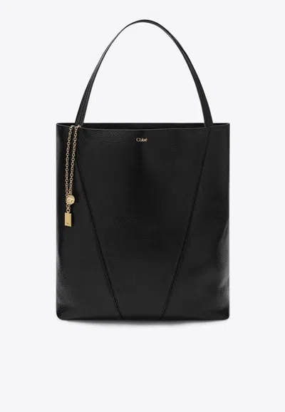 Chloé Large Spin Calf Leather Tote Bag In Black