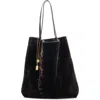 Chloé Spin Leather-trimmed Embellished Shearling Tote In Brown